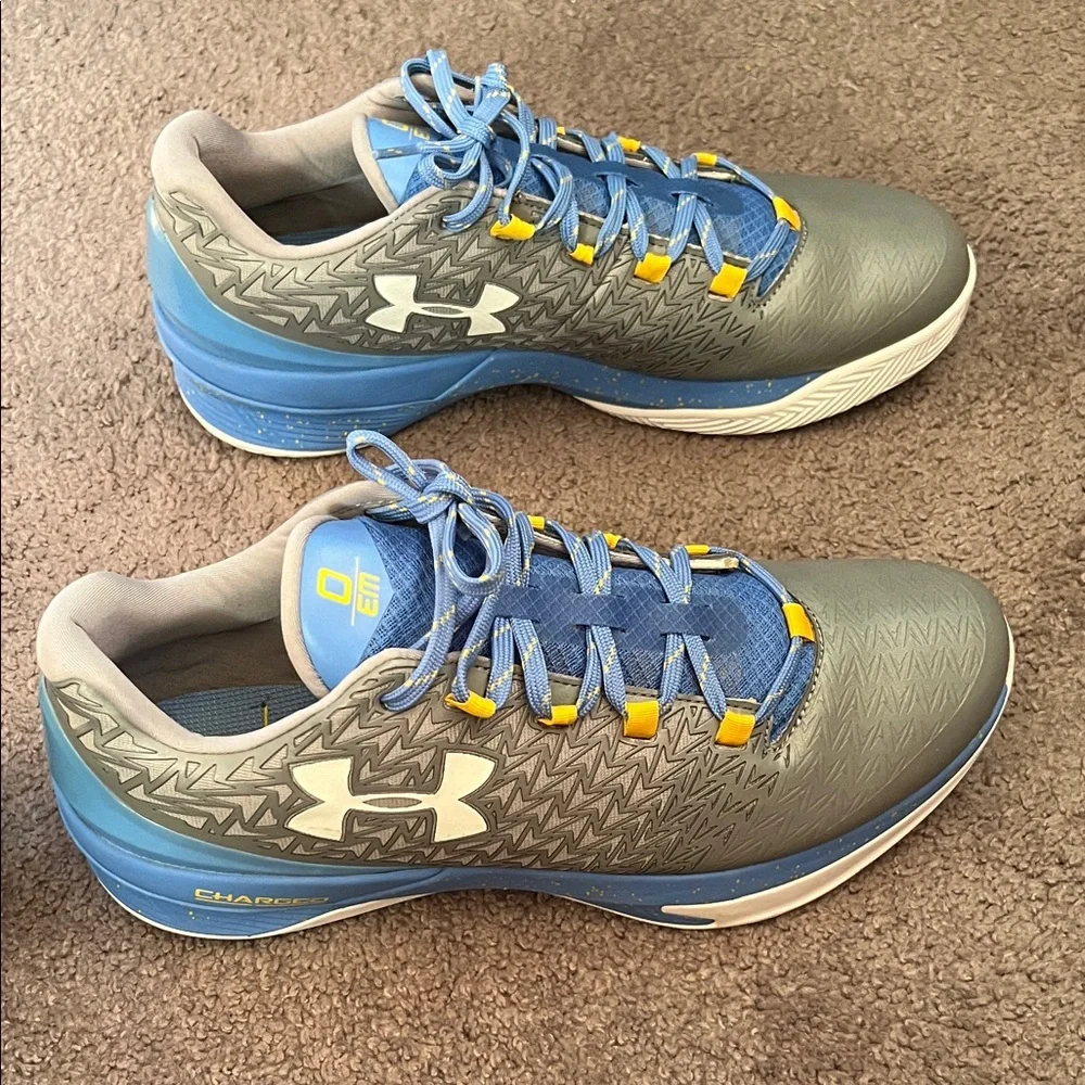 Under Armour Blue and Gray Sneakers with Yellow Accents - Picture 1 of 8